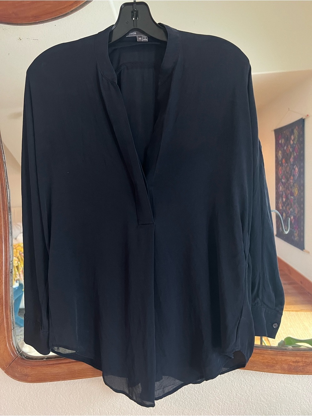 Vince Navy Blue Sheer Silk Popover Blouse XS